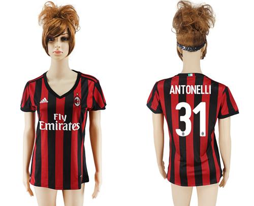 Women's AC Milan #31 Antonelli Home Soccer Club Jersey